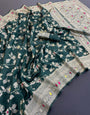 Enigmatic Dark Green Soft Banarasi Silk Saree With Prominent Blouse Piece