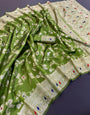 Gorgeous Green Soft Banarasi Silk Saree With Blooming Blouse Piece