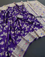 Elaborate Royal Purple Soft Banarasi Silk Saree With Nemesis Blouse Piece