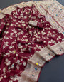 Enthralling Wine Soft Banarasi Silk Saree With Exquisite Blouse Piece