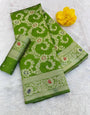 Impressive Green Soft Banarasi Silk Saree With Snappy Blouse Piece