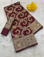 Ornate Maroon Soft Banarasi Silk Saree With Mellifluous Blouse Piece