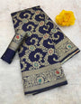 Gossamer Navy Blue Soft Banarasi Silk Saree With Amiable Blouse Piece