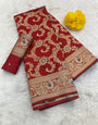 Skinny Red Soft Banarasi Silk Saree With Designer Blouse Piece