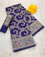 Unique Royal Blue Soft Banarasi Silk Saree With Piquant Blouse Piece