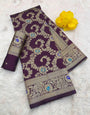 Sizzling Wine Soft Banarasi Silk Saree With Deserving Blouse Piece