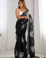 Felicitous Black Sequence Work Jimmy Choo Silk Saree With Resonant Blouse Piece