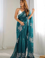 Confounding Blue Sequence Work Jimmy Choo Silk Saree With Desuetude Blouse Piece
