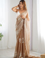 Assemblage Brown Sequence Work Jimmy Choo Silk Saree With Glowing Blouse Piece