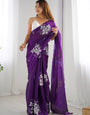 Arresting Purple Sequence Work Jimmy Choo Silk Saree With Demure Blouse Piece