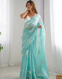 Ethereal Sky Sequence Work Jimmy Choo Silk Saree With Eye-catching Blouse Piece