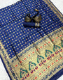 Gratifying Navy Blue Paithani Silk Saree With Classy Blouse Piece