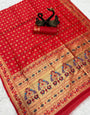 Quixotic Red Paithani Silk Saree With Pulsating Blouse Piece