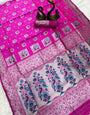 Effulgent Dark Pink Paithani Silk Saree With Rhapsodic Blouse Piece