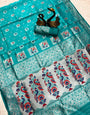 Evanescent Turqiouise Paithani Silk Saree With Enigmatic Blouse Piece