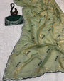 Mesmeric Green Sequence Work Fandy Silk Saree With Improbable Blouse Piece