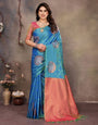 Ornate Blue Soft Banarasi Silk Saree With Desuetude Blouse Piece