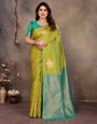 Blooming Green Soft Banarasi Silk Saree With Beleaguer Blouse Piece