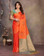 Enticing Orange Soft Banarasi Silk Saree With Extraordinary Blouse Piece