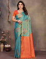 Vibrant Rama Soft Banarasi Silk Saree With Diaphanous Blouse Piece