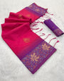 Blooming Dark Pink Soft Banarasi Silk Saree With Lagniappe Blouse Piece