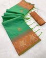 Sumptuous Green Soft Banarasi Silk Saree With Unique Blouse Piece
