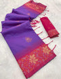 Mesmerising Purple Soft Banarasi Silk Saree With Conflate Blouse Piece