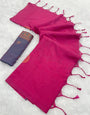 Flattering Dark Pink Soft Banarasi Silk Saree With Posh Blouse Piece