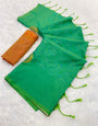 Innovative Green Soft Banarasi Silk Saree With Resplendent Blouse Piece