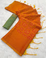 Engrossing Orange Soft Banarasi Silk Saree With Appealing Blouse Piece