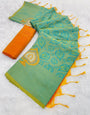 Allure Sea Green Soft Banarasi Silk Saree With Hypnotic Blouse Piece