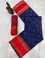 Majesty Navy Blue Soft Banarasi Silk Saree With Ideal Blouse Piece