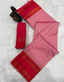 Staggering Pink Soft Banarasi Silk Saree With Brood Blouse Piece