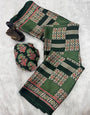 Resonant Dark Green Ajrakh Printed Gajji Soft Silk Saree With Ravishing Blouse Piece