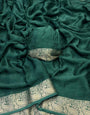 Denouement Dark Green Soft Banarasi Silk Saree With Alluring Blouse Piece