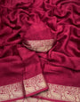 Pleasurable Dark Pink Soft Banarasi Silk Saree With Desultory Blouse Piece