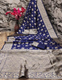 Susurrous Navy Blue Soft Silk Saree With Flameboyant Blouse Piece