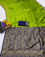 Designer Parrot Soft Silk Saree With Comely Blouse Piece