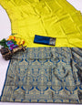 Surpassing Yellow Soft Silk Saree With Woebegone Blouse Piece