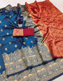 Sizzling Blue Soft Silk Saree With Eclat Blouse Piece
