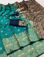 Stunner Rama Soft Silk Saree With Lustrous Blouse Piece