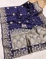 Flaunt Navy Blue Soft Silk Saree With Magnificat Blouse Piece