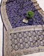 Enamoring Navy Blue Soft Silk Saree With Surreptitious Blouse Piece