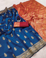 Sensational Navy Blue Soft Silk Saree With Confounding Blouse Piece
