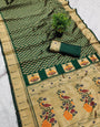 Ratatouille Dark Green Paithani Silk Saree With Sophisticated Blouse Piece