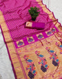 Serendipity Dark Pink Paithani Silk Saree With Opulent Blouse Piece