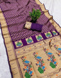 Rhapsodic Purple Paithani Silk Saree With Gleaming Blouse Piece