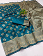 Petrichor Firozi Soft Silk Saree With Staring Blouse Piece