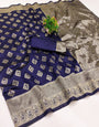 Allure Navy Blue Soft Silk Saree With Gratifying Blouse Piece