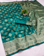 Breathtaking Rama Soft Silk Saree With Beauteous Blouse Piece